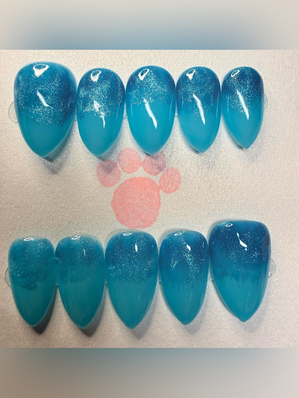 Short almond Blue Glitter Ombre Nail Tips